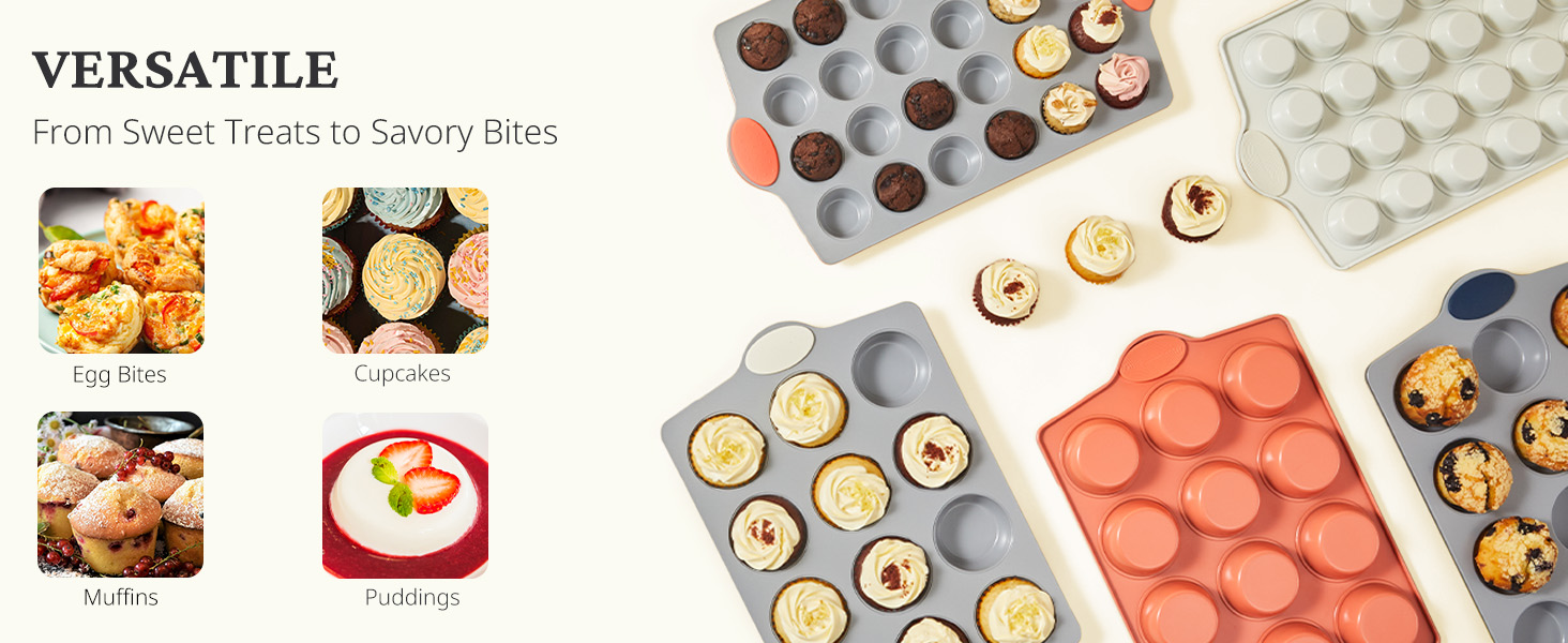 BRONYPRO 12-Cup Non Toxic Nonstick Ceramic Muffin Pan & Cupcake Tin, PFOA & PFOA Free, Heavy Duty Rust-Resistant Aluminized Steel, Oven Safe, Cream White