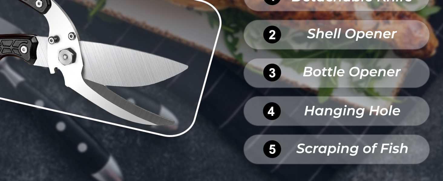 Kitchen Scissors All Purpose Kitchen Shears Heavy Duty for Cutting Chicken, Turkey, Meat, Bones, Vegetables Stainless Steel Spatchcock Shears Multipurpose Food Scissors (Black)