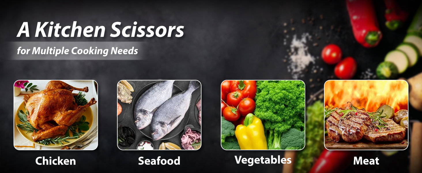 Kitchen Scissors All Purpose Kitchen Shears Heavy Duty for Cutting Chicken, Turkey, Meat, Bones, Vegetables Stainless Steel Spatchcock Shears Multipurpose Food Scissors (Black)