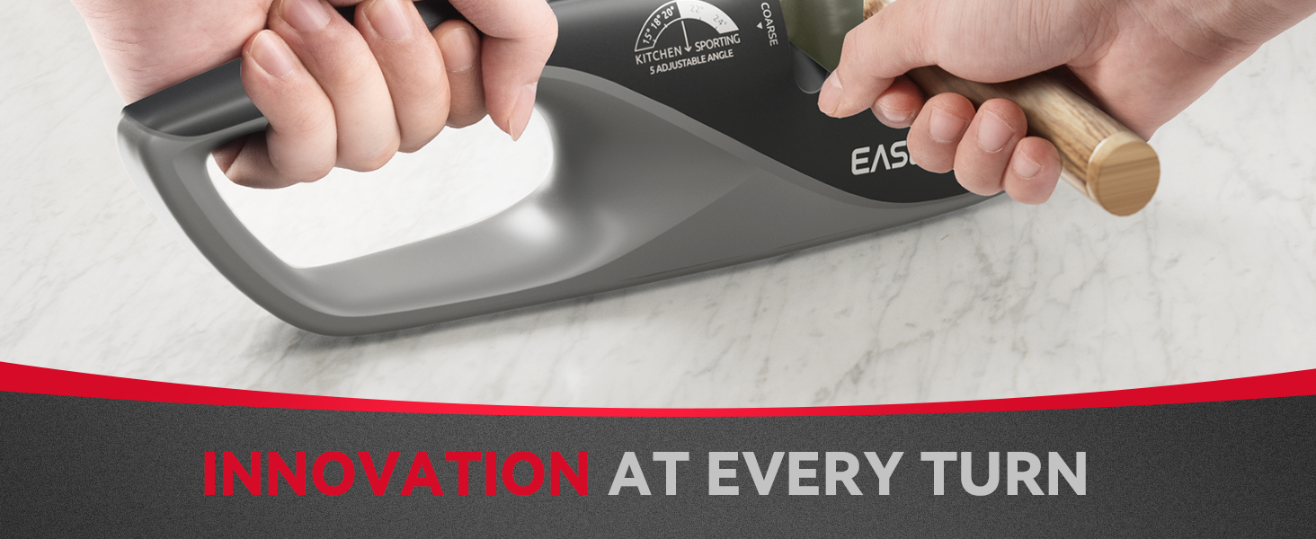 Kitchen Knife Sharpener, 5 Adjustable Sharpening Angle - Handheld Pocket Knife Sharpener, Ergonomic Design, with Coarse & Fine for Scissors, Professional Chef's Knives (BLACK)