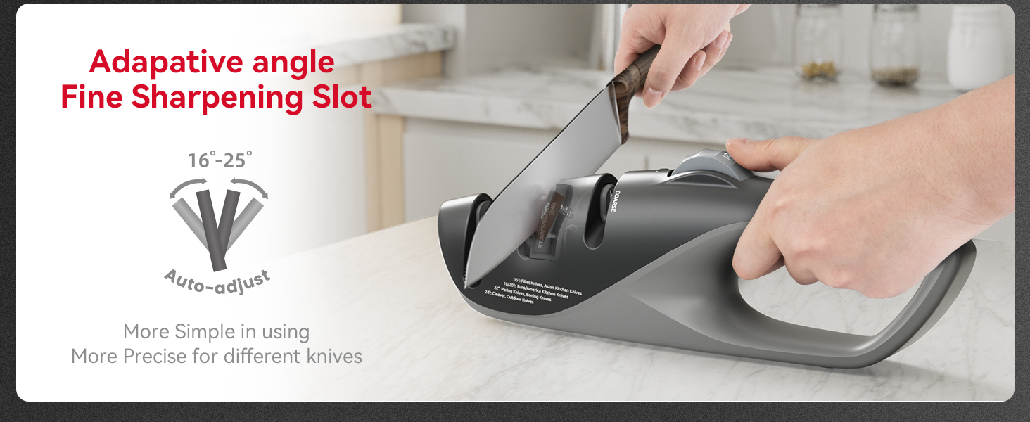 Kitchen Knife Sharpener, 5 Adjustable Sharpening Angle - Handheld Pocket Knife Sharpener, Ergonomic Design, with Coarse & Fine for Scissors, Professional Chef's Knives (BLACK)