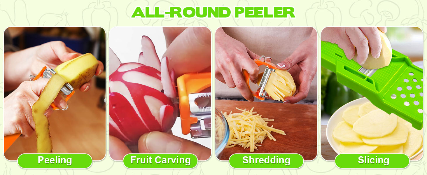 Multifunctional Kitchenware Set, 3-in-1 Peeler Multifunctional Single Blade Peeler, Lemon Squeezer Potato Peeler, Multi Cutter and Julienne Set with Grating Plate Great for Fruit and Vegetable