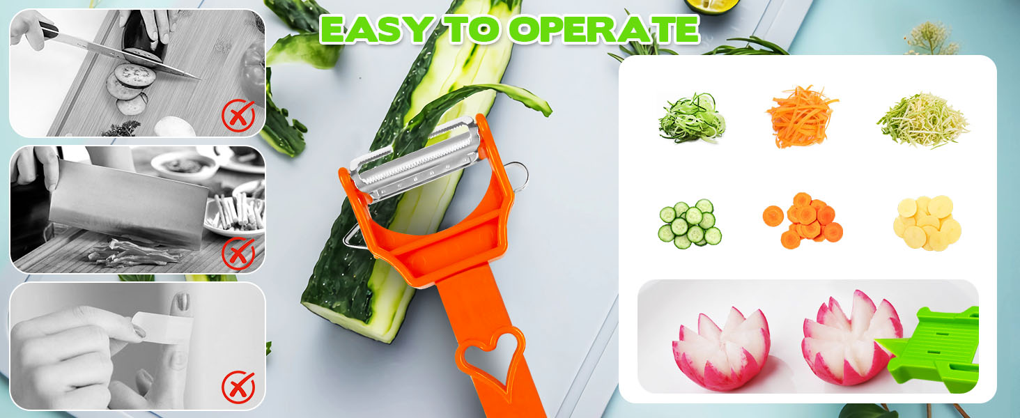 Multifunctional Kitchenware Set, 3-in-1 Peeler Multifunctional Single Blade Peeler, Lemon Squeezer Potato Peeler, Multi Cutter and Julienne Set with Grating Plate Great for Fruit and Vegetable