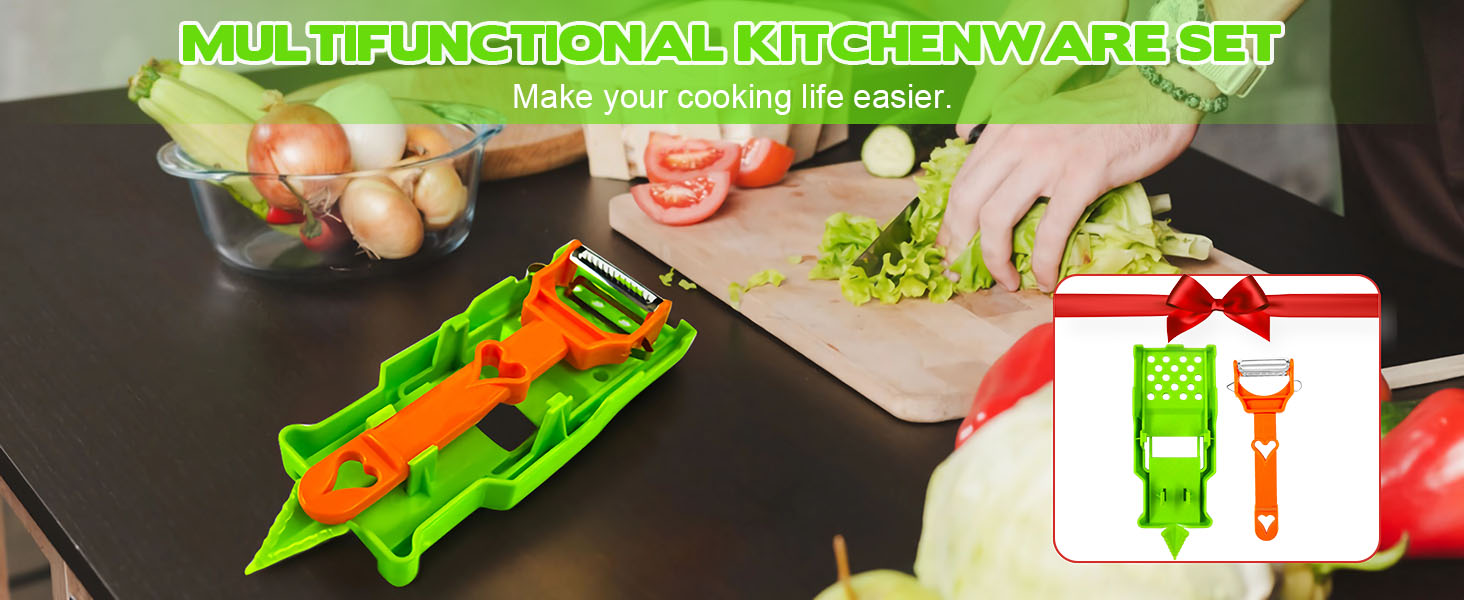 Multifunctional Kitchenware Set, 3-in-1 Peeler Multifunctional Single Blade Peeler, Lemon Squeezer Potato Peeler, Multi Cutter and Julienne Set with Grating Plate Great for Fruit and Vegetable