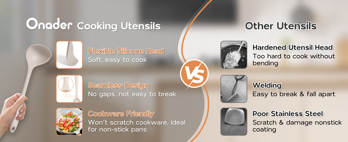 Onader Silicone Cooking Utensils Set of 10, Kitchen Utensils for Nonstick Cookware, Heat Resistant & Nontoxic Spatula Set- Khaki