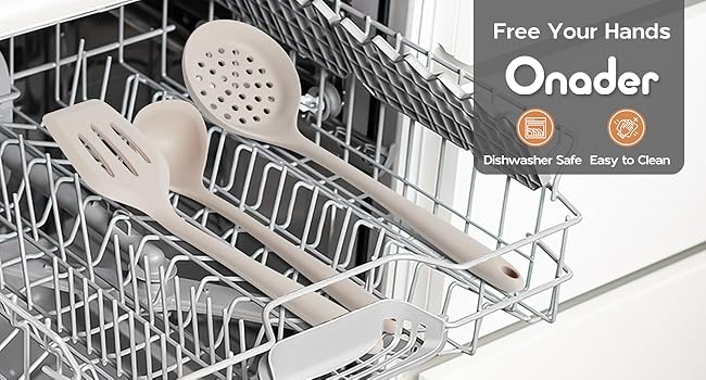 Onader Silicone Cooking Utensils Set of 10, Kitchen Utensils for Nonstick Cookware, Heat Resistant & Nontoxic Spatula Set- Khaki