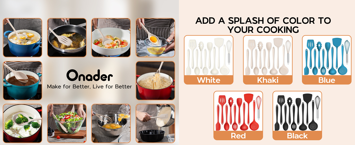 Onader Silicone Cooking Utensils Set of 10, Kitchen Utensils for Nonstick Cookware, Heat Resistant & Nontoxic Spatula Set- Khaki