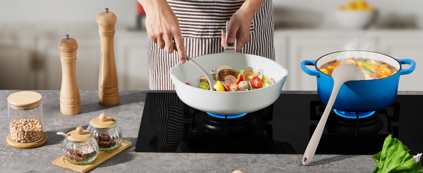 Onader Silicone Cooking Utensils Set of 10, Kitchen Utensils for Nonstick Cookware, Heat Resistant & Nontoxic Spatula Set- Khaki