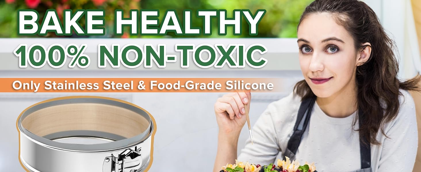 9 Inch Springform Pan for Cheesecake, with LEAKPROOF Silicone Sleeve & 2 REUSABLE Liners for WATER BATH Baking - No Foil Wrap & Parchment Needed, NON-TOXIC Stainless Steel Cheese Cake Pans for Baking