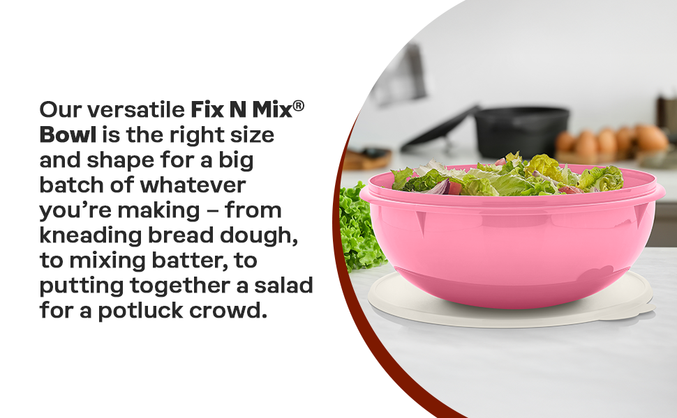 Tupperware Fix-N-Mix 1.7 Gallon Mixing Bowl with Lid, Pink Vintage Color, Dishwasher Safe and BPA Free (6.5 L)