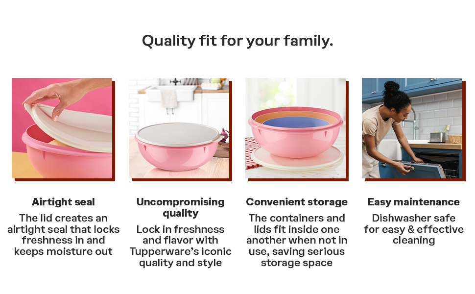 Tupperware Fix-N-Mix 1.7 Gallon Mixing Bowl with Lid, Pink Vintage Color, Dishwasher Safe and BPA Free (6.5 L)