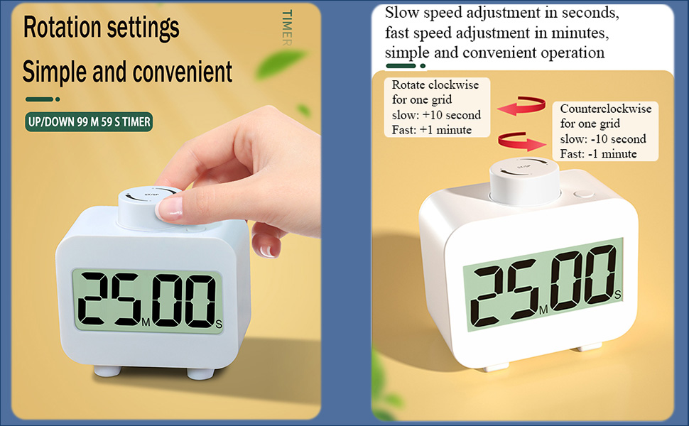 Digital Timers, Digital Kitchen Timer for Cooking,Countdown Countup Timer for Classroom,Gym Timer Fitness with Knob Rotating,Quick Memory Presets, Automatic Standby