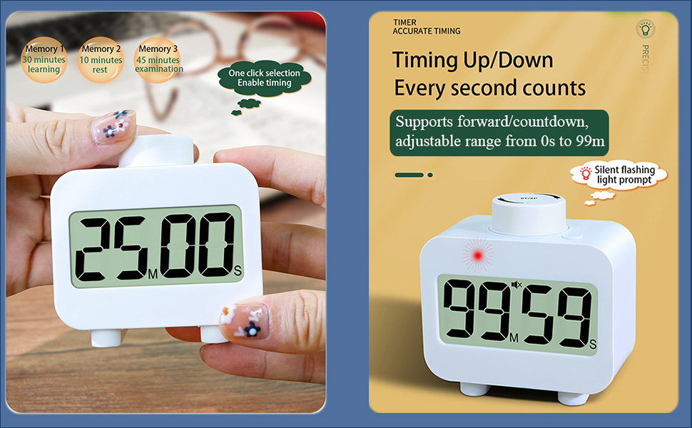 Digital Timers, Digital Kitchen Timer for Cooking,Countdown Countup Timer for Classroom,Gym Timer Fitness with Knob Rotating,Quick Memory Presets, Automatic Standby