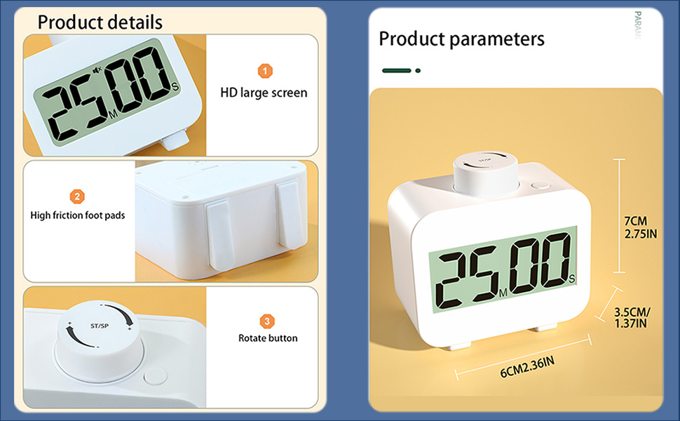 Digital Timers, Digital Kitchen Timer for Cooking,Countdown Countup Timer for Classroom,Gym Timer Fitness with Knob Rotating,Quick Memory Presets, Automatic Standby