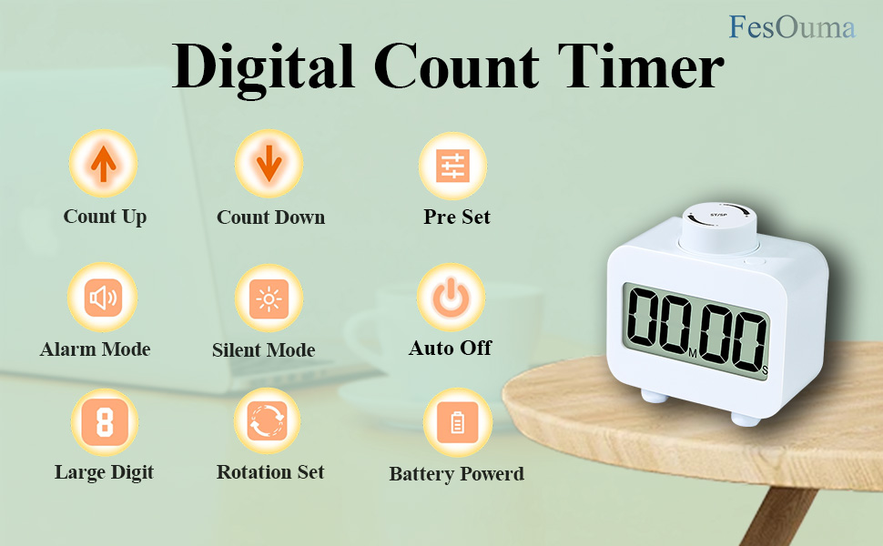 Digital Timers, Digital Kitchen Timer for Cooking,Countdown Countup Timer for Classroom,Gym Timer Fitness with Knob Rotating,Quick Memory Presets, Automatic Standby