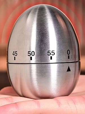 Stainless Steel Kitchen Timer Egg – Accurate Countdown Timer for Cooking, Metallic Silver Egg Shape, with Dual-Language Manual (English & Chinese)