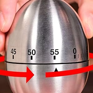 Stainless Steel Kitchen Timer Egg – Accurate Countdown Timer for Cooking, Metallic Silver Egg Shape, with Dual-Language Manual (English & Chinese)