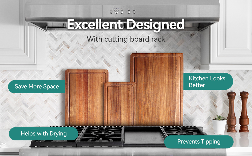 Wood Cutting Board Set, 3-Piece Rectangular Boards for Kitchen, 18x12x0.75 Inches, Hand Wash Only (Acacia Wood)