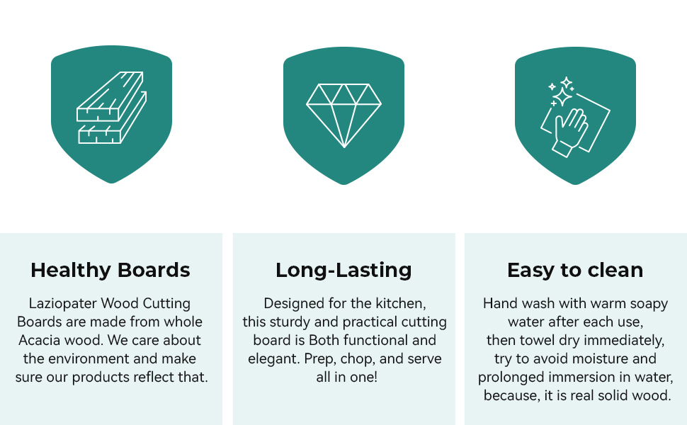 Wood Cutting Board Set, 3-Piece Rectangular Boards for Kitchen, 18x12x0.75 Inches, Hand Wash Only (Acacia Wood)