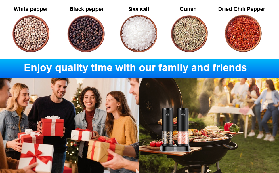 Electric Pepper and Salt Grinder Set(2 Pack Black/Black)Adjustable Coarseness Salt & Pepper Mill,With LED Light,Easy to Clean,Battery Powered,One Handed Operation,Kitchen Essential