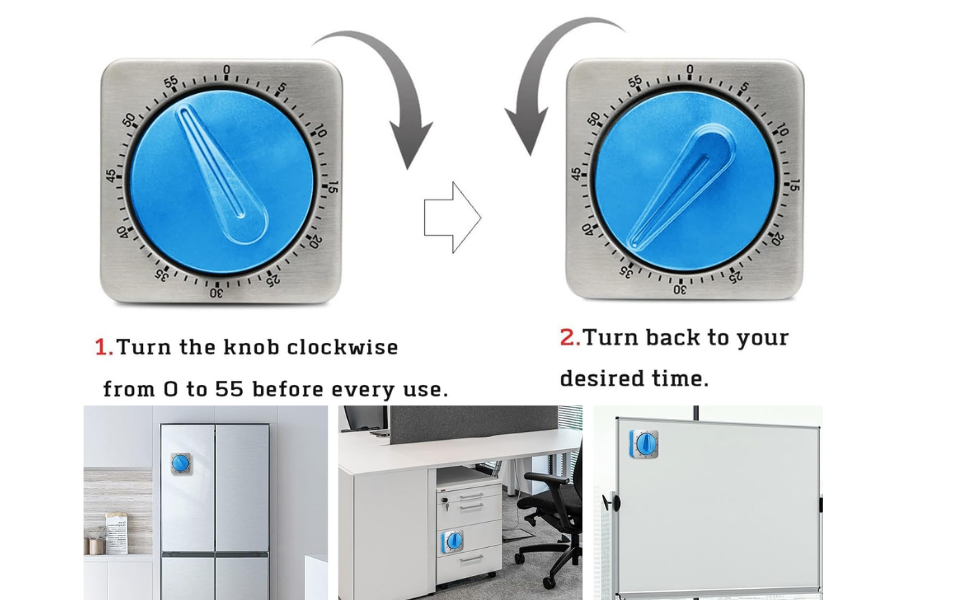 Kitchen Timers for Cooking, Chef Cooking Timer Clock with Loud Alarm,100% Mechanical Desk Timer - No Batteries Required -Magnetic Back, Exquisite Stainless Steel Body -Countdown Reminder Magnetic-Blue