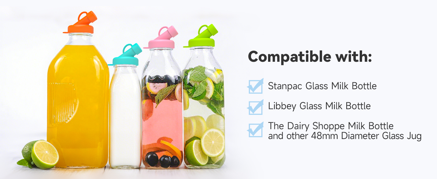 SOPHICO Silicone Milk Bottle Dispenser Caps, 48mm Diameter Pour Spout Lids, Replacement Lids Fit Stanpac & Libbey & Stock Your Home & The Dairy Shoppe, Leak Proof, Odorless (6 Pack, jug not included)