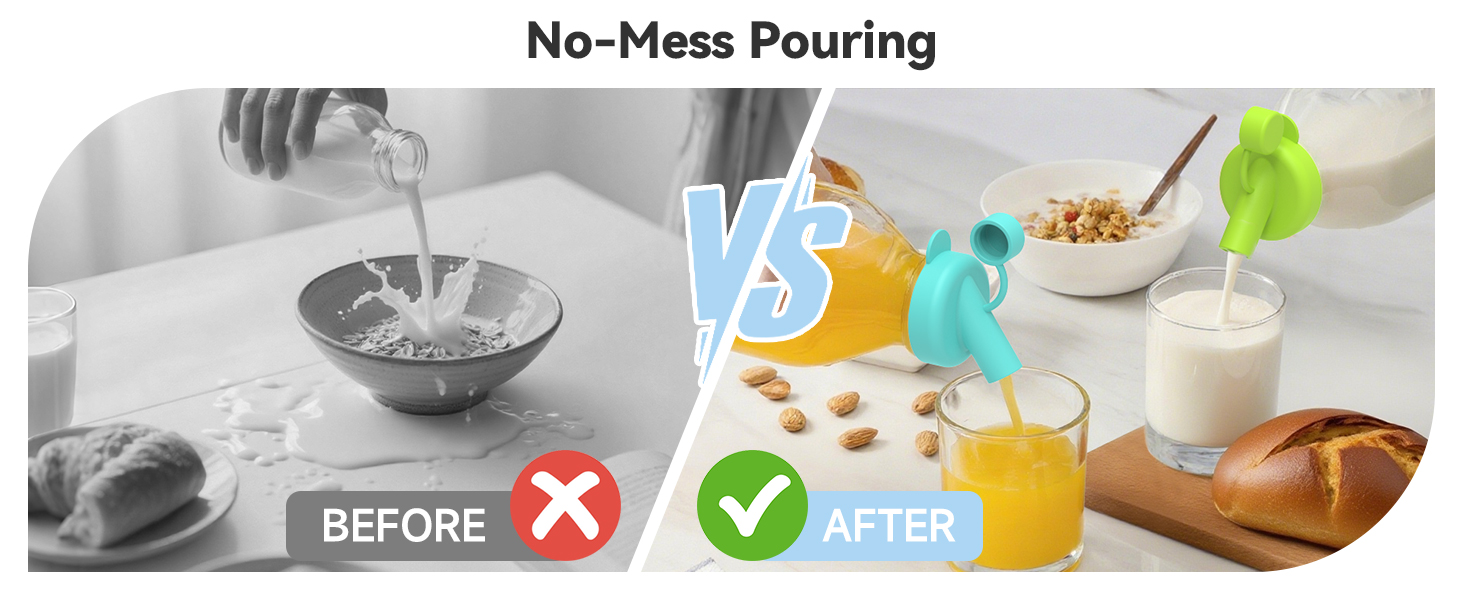 SOPHICO Silicone Milk Bottle Dispenser Caps, 48mm Diameter Pour Spout Lids, Replacement Lids Fit Stanpac & Libbey & Stock Your Home & The Dairy Shoppe, Leak Proof, Odorless (6 Pack, jug not included)