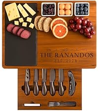 Personalized Acacia Wood Charcuterie Board Set with Stainless Steel Knives – Custom Cheese Board for Wedding, Anniversary, Retirement, New Mom Gift for Her, Housewarming, Bridal Shower, Women Gifts