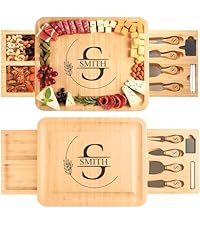 Personalized Acacia Wood Charcuterie Board Set with Stainless Steel Knives – Custom Cheese Board for Wedding, Anniversary, Retirement, New Mom Gift for Her, Housewarming, Bridal Shower, Women Gifts