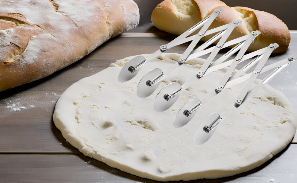 5 Wheel Pastry Cutter Stainless Steel Expandable Pizza Slicer Multi-Round Pastry Knife Baking Cutter Roller for Noodle Pizza Pie Crust Baking Cookie Divider