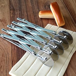 5 Wheel Pastry Cutter Stainless Steel Expandable Pizza Slicer Multi-Round Pastry Knife Baking Cutter Roller for Noodle Pizza Pie Crust Baking Cookie Divider
