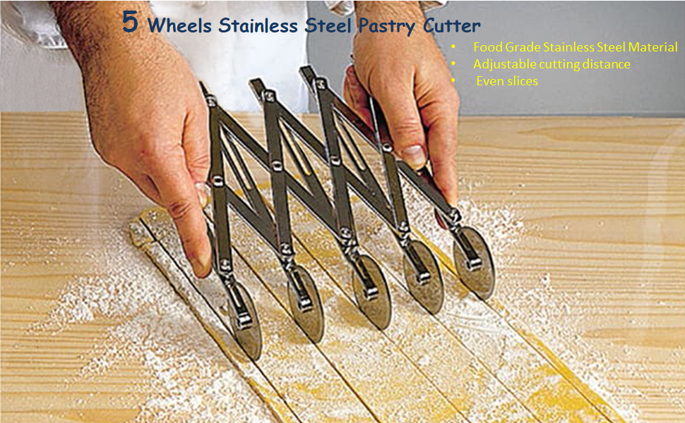 5 Wheel Pastry Cutter Stainless Steel Expandable Pizza Slicer Multi-Round Pastry Knife Baking Cutter Roller for Noodle Pizza Pie Crust Baking Cookie Divider