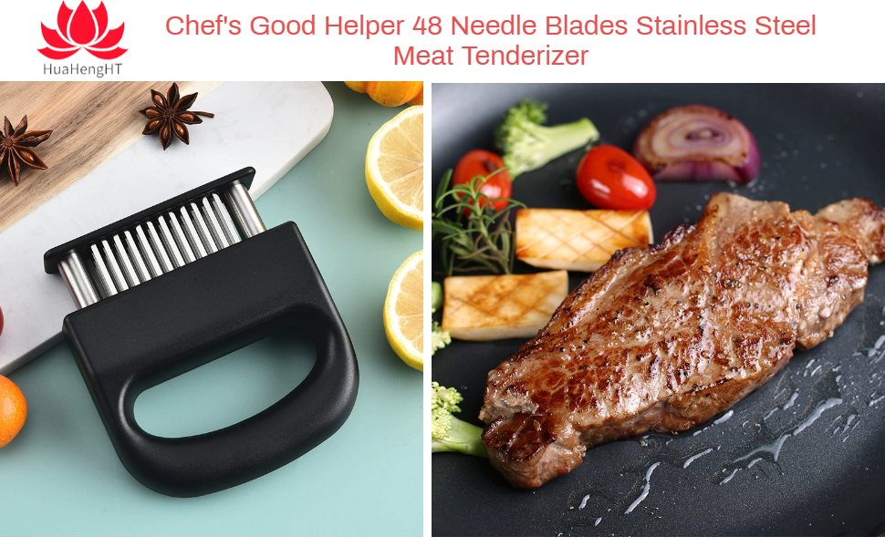 Meat Tenderizer with 48 Stainless Steel Ultra Sharp Needle Blades, Kitchen Cooking Tool for Tenderizing Beef, Chicken, Steak, Veal, Pork, Fish, BBQ, Marinade