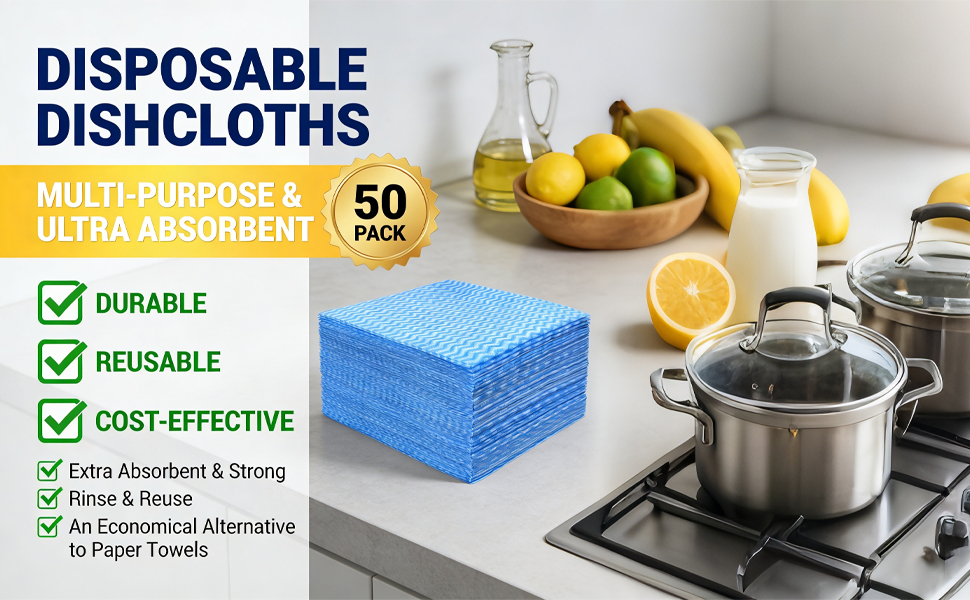 Disposable Dish Cloths Disposable Cleaning Towels 50 Pack Heavy Duty Reusable Disposable Kitchen Cleaning Cloths for Kitchen, Bathroom, Household Cleaning