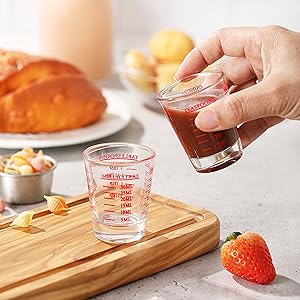Shot Glass Measuring Cup, 2PCS Measuring Shot Glasses, Thick Base Liquid Measuring Cup for Espresso Shot Glass and Measuring Glasses, Four Different Units of Measure(1 OZ, 2 TBS, 6 TSP, 30 ML)