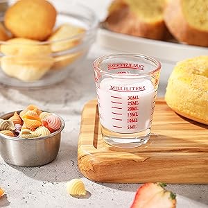 Shot Glass Measuring Cup, 2PCS Measuring Shot Glasses, Thick Base Liquid Measuring Cup for Espresso Shot Glass and Measuring Glasses, Four Different Units of Measure(1 OZ, 2 TBS, 6 TSP, 30 ML)