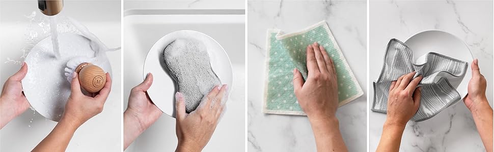 Martha Stewart Swedish Kitchen Absorbent Sponge Dish Cloths, Teal Stripes, 8 Count