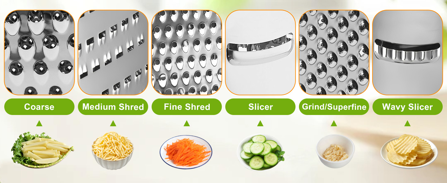 Cheese Grater, Box Graters for Kitchen, 6 Sides Stainless Steel Food Shredders for Cheese Vegetables Potatoes Carrot