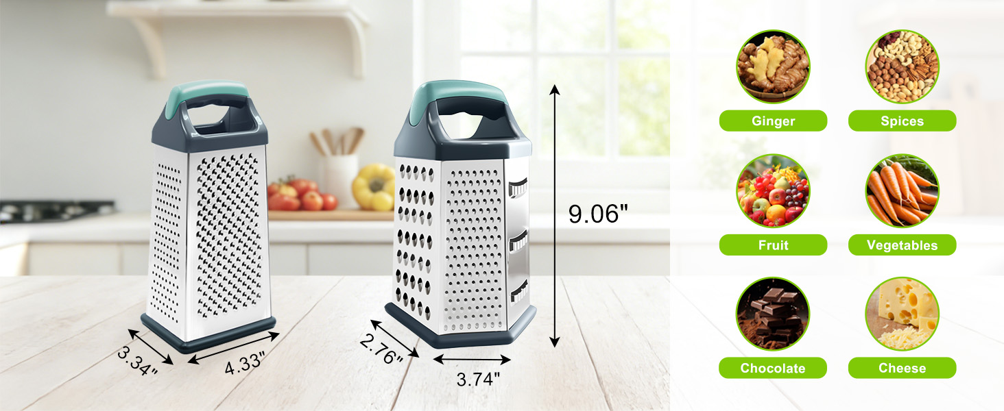 Cheese Grater, Box Graters for Kitchen, 6 Sides Stainless Steel Food Shredders for Cheese Vegetables Potatoes Carrot