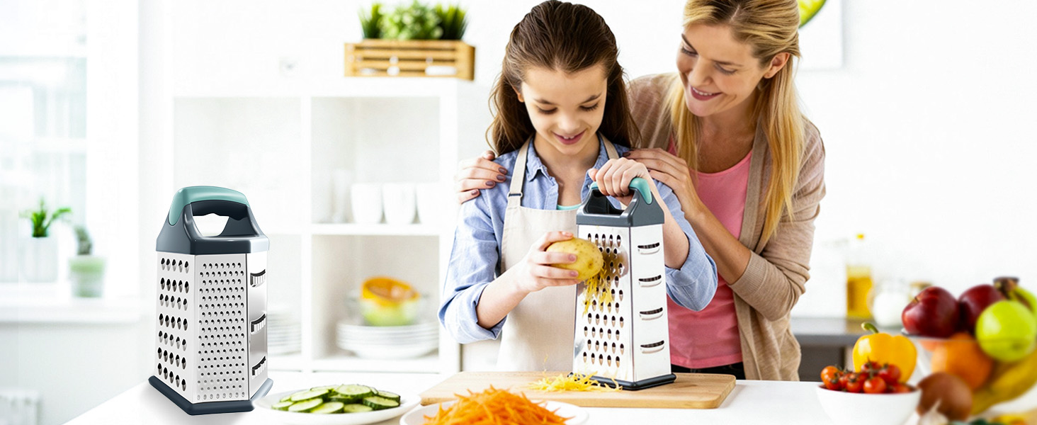 Cheese Grater, Box Graters for Kitchen, 6 Sides Stainless Steel Food Shredders for Cheese Vegetables Potatoes Carrot