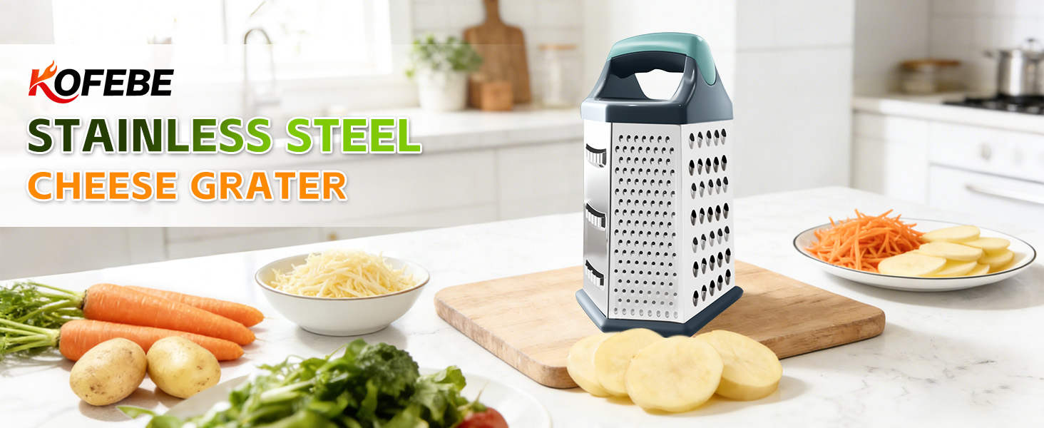 Cheese Grater, Box Graters for Kitchen, 6 Sides Stainless Steel Food Shredders for Cheese Vegetables Potatoes Carrot