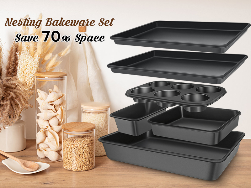 Baking Pans Set, Nonstick Bakeware Sets, Oven Pans for Cooking, AIVIKI 6 Pieces Baking Sheets Set Including Cookie Sheet, Deep Roaster Pan, Square Pan, Loaf Pan, Muffin Pan, Carbon Steel Baking Set