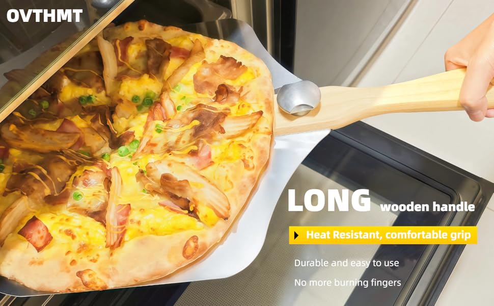 Pizza Oven Accessories 4 PCS, Pizza Kit, Aluminum Pizza Paddle with Foldable Wood Handle, Pizza Cutter, Rocker Blade, Cutter Wheel, Pizza Server, Pizza Peel Set, Pizza Tools