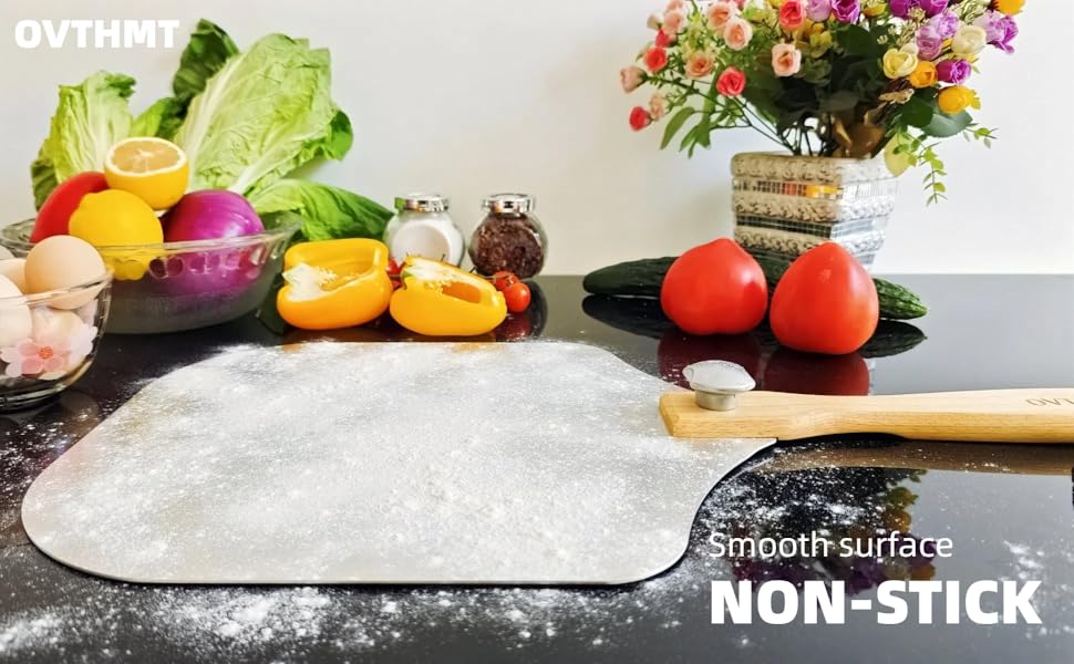 Pizza Oven Accessories 4 PCS, Pizza Kit, Aluminum Pizza Paddle with Foldable Wood Handle, Pizza Cutter, Rocker Blade, Cutter Wheel, Pizza Server, Pizza Peel Set, Pizza Tools