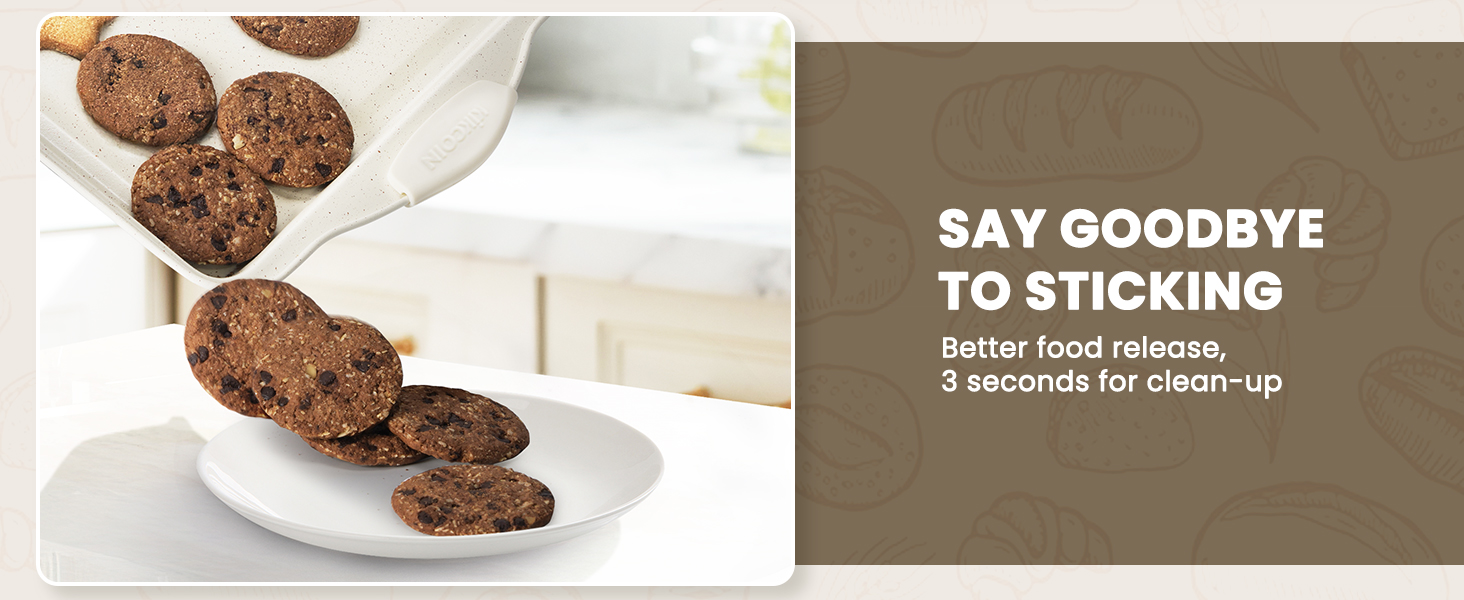 Kikcoin 22 PCS Nonstick Baking Pans Set, Stackable Bakeware Sets with Silicone Handles, 450°F Oven Safe Baking Sheet Set, Easy Release Cookie Sheets for Baking, Cream