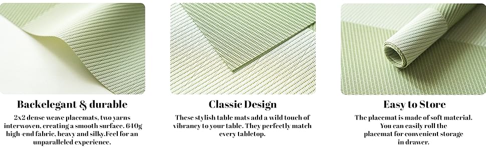 Placemats Set of 4 Vinyl/Plastic Woven Place Mats for Kitchen Table Indoor/Outdoor Washable Placemat Wipeable Dining Table Mats (Green Cube,4)