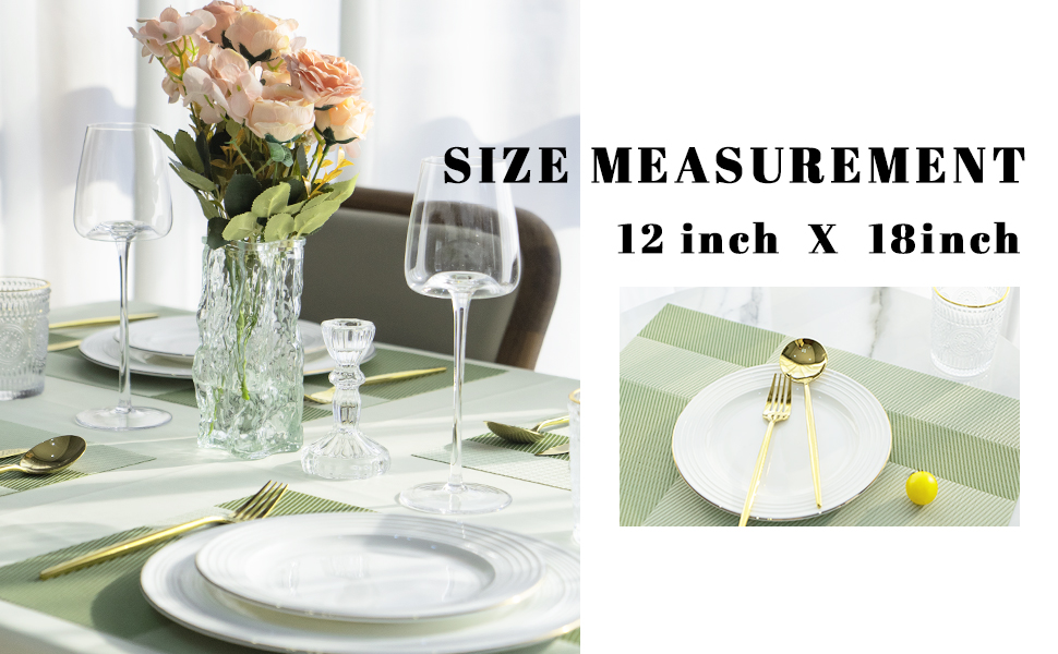 Placemats Set of 4 Vinyl/Plastic Woven Place Mats for Kitchen Table Indoor/Outdoor Washable Placemat Wipeable Dining Table Mats (Green Cube,4)