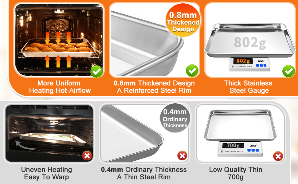 Baking Sheet Set of 3, Commercial Grade Stainless Steel Cookie Sheets for Baking, 12/16/17.5 Inch, Thicker and Firmer Baking Pans Set, Rust & Warp Resistant & Nonstick, Nontoxic&Heavy Duty&Easy Clean