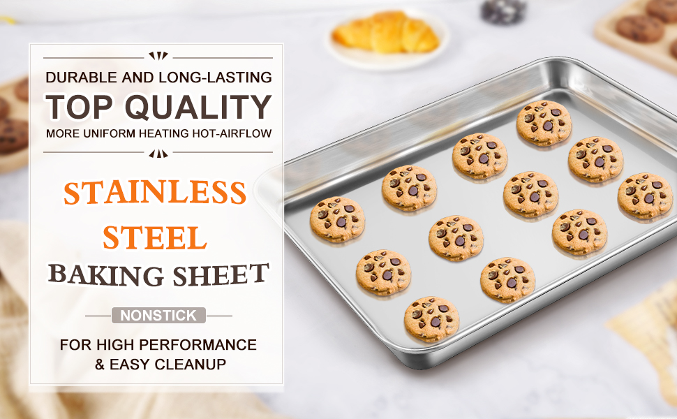 Baking Sheet Set of 3, Commercial Grade Stainless Steel Cookie Sheets for Baking, 12/16/17.5 Inch, Thicker and Firmer Baking Pans Set, Rust & Warp Resistant & Nonstick, Nontoxic&Heavy Duty&Easy Clean