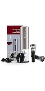Rechargeable Electric Wine Aerator and Dispenser Set, Electric Wine Decanter with 2 Vacuum Wine Stoppers, Charging Base, Stainless Steel, Wine Pourer